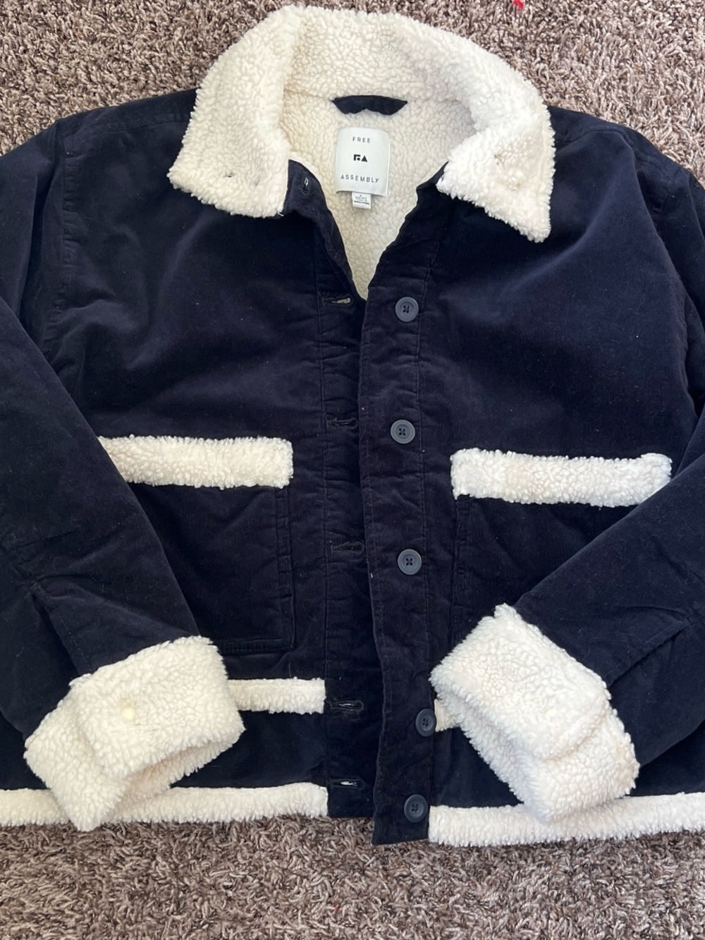 🆕 Free Assembly Black Corduroy Sherpa-Trim Jacket